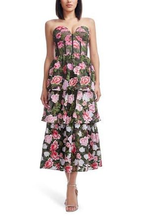 Dress The Population Teigan Floral Embroidered Strapless Cocktail Dress in Pink Rose Multi at Nordstrom Rack, Size X-Large