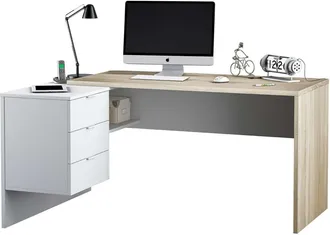 F.R.S. Frs - Mesa Despacho Ordenador Cannes 3 Cajones Blanco Artik Y Roble Cananadian 73cm(altura) 145cm(ancho) 108cm(fondo)