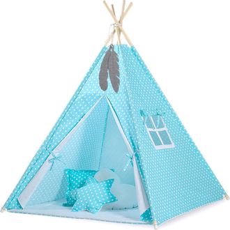 OEM Tienda Tipi Para Ni&ntilde;os Con Plumas Colgantes - Lunares Blancos Sobre Turquesa