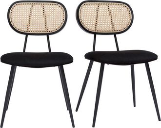 Miliboo Sedie design nere in tessuto velluto, metallo e motivo a intreccio rattan naturale (set di 2) tolma