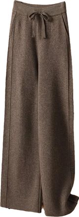 Generic Women High Waist Knit Wool Wide-Leg Pants Woolen Pants and Winter Leisure Loose Straight Drooping Mop Trousers Dark Brown M