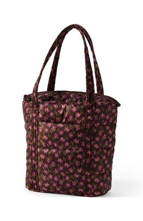 Lands End Wanderweight Ultralight Packable Tote Bag in Rich Coffee Ikat Floral at Nordstrom