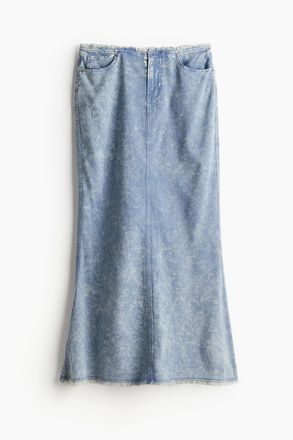 H&M Ausgestellter Jupe mit Fransenkanten - Hellblau