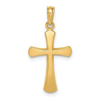 Diamond2Deal 14k Gold Polished Beveled Cross with Round Tips Charm Pendant