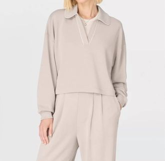 Sweaty Betty Crop Henley Sweatshirt In Dusk Beige