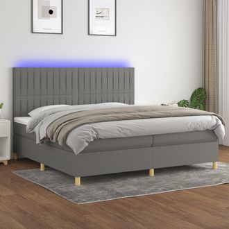 vidaXL Cama Box Spring Colch&oacute;n Y Luces Led Tela Gris Claro 200x200 Cm Vidaxl