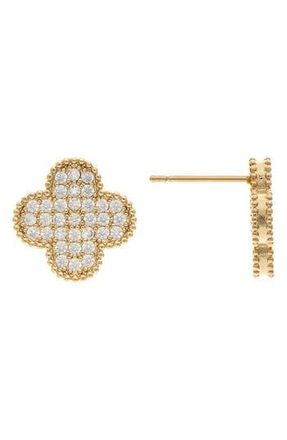 Rivka Friedman Pavé Cubic Zirconia Clover Stud Earrings in 18K Gold Clad at Nordstrom Rack
