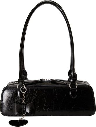 Generic Women PU Underarm Bag Fashion Shoulder Bag Solid Color Elegant Hobo Bag Zip Closure Top Handle Bag with Heart Pendant Stylish Shoulder Purse (Black)