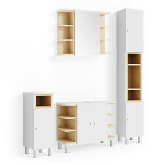 Vicco Conjunto De Muebles De Ba&ntilde;o Aquis, Blanco/sonoma, 4 Piezas
