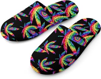 Generic Weed Tie Dye Mens Slippers Warm Non-Slip Houes Shose Spa Slipper for Home Bedroom