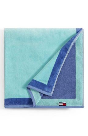 Tommy Hilfiger Colorblock Monogram Beach Towel in Baja Breeze/royal Blue at Nordstrom
