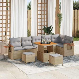 vidaXL Vidaxl - Conjunto De Sof&aacute; De Jard&iacute;n Con Coj&iacute;n 9 Pcs Beige Y Gris Claro