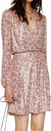 Heartloom Long Sleeve Surplice Sequin Mini Dress In Champagne