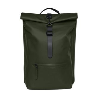 Rains Stijlvolle Rolltop Rugzak - Dames - Tassen - Groen - Maat: ONE Size Poliester