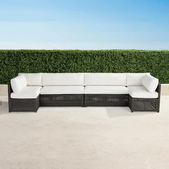 Frontgate Avalon 4-pc. Modular Set in Graphite Wicker - Standard, Snow - Frontgate