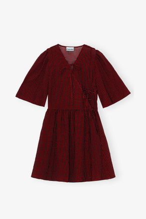 Ganni Red Sheer Tie String Wrap Dress - Size 10/12
