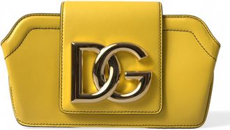Dolce & Gabbana Womens Yellow Smooth Leather Dg Logo Clutch Crossbody Case Bag Calfskin
