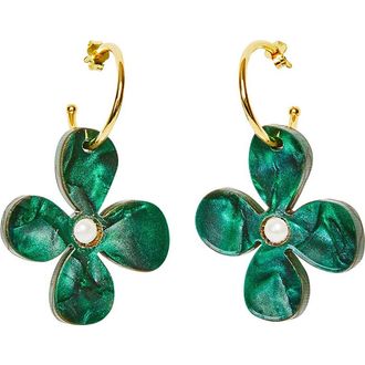 Toolally Daisy Hoop Earrings - Emerald Pearl at Nordstrom