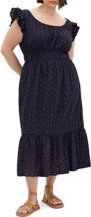 City Chic Sweet Broderie Anglaise Maxi Dress in Navy at Nordstrom, Size Xxl
