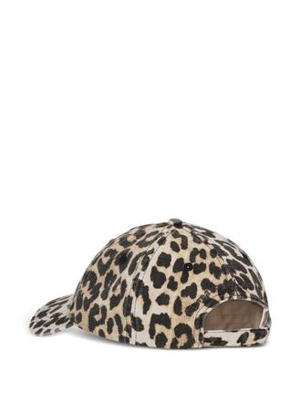 Ganni Leopard Print Canvas Baseball Cap - Beige