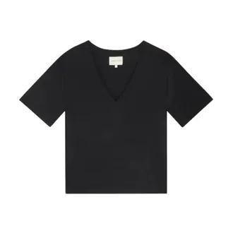 Loulou Studio Black Cotton V-Neck T-Shirt - female - Loulou Studio - T-Shirts - Black - S - Tops