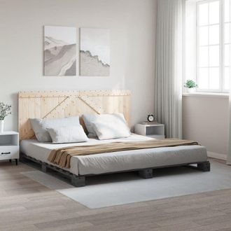 vidaXL Estructura De Cama Con Cabecero Madera De Pino Gris 200x200cm Vidaxl