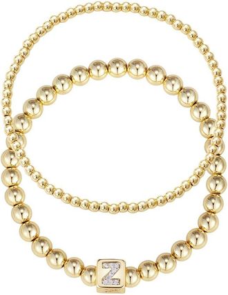 Adornia Adornia 14K Plated Set Of 2 Initial Cube Bead Bracelet