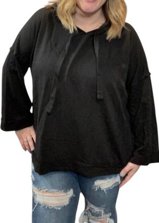She + Sky Wide Sleeve Pullover Hoodie In Black