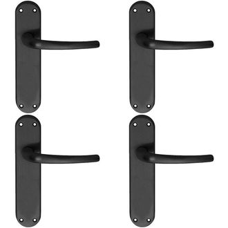 Loops 4x PAIR Slim Round Bar Handle on Shaped Latch Backplate 185 x 40mm Matt Black