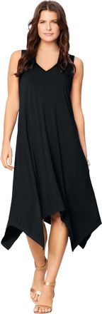 Roaman's Plus Size Stretch Knit Mid Length Sleeveless Swing Dress in Black at Nordstrom, Size 16