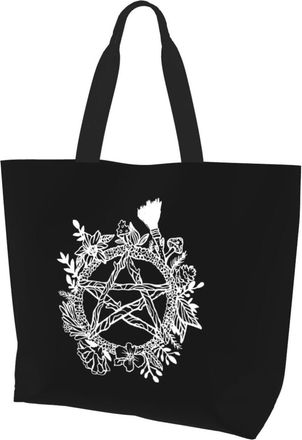 AOOEDM Pentacle Wreath Wicca Witch Pagan Ladies Canvas Tote Reusable Shopping Bag