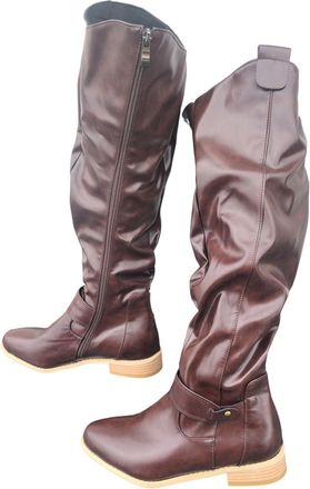 Generic Womens Mid Calf Boots Solid PU Side Zipper Trim Fashion Knee Length Boots Low Heel Casual Dress Boots(Red, 4)