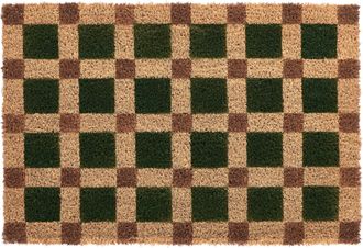Beliani Felpudo De Fibra De Coco Antideslizante 40 X 60 Cm Con Base De Pvc Motivo A Cuadros Beige Y Verde Villasis