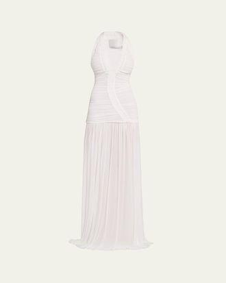 CHRISTOPHER ESBER Orion Plunging Ruched Drop-Waist Gown