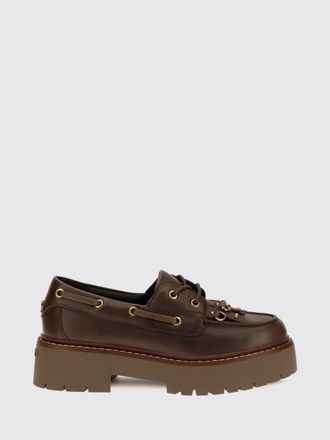 Pinko Leather Platform Boat Shoes with Fringes and Moc-Toe