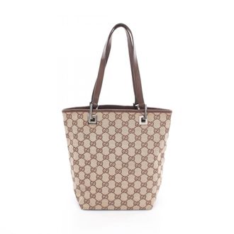 Gucci Beige Brown Gg Canvas Leather Handbag Tote Bag (Pre-Owned)