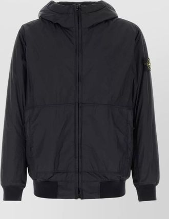 Stone Island hooded nylon jacket ribbed cuffs hem