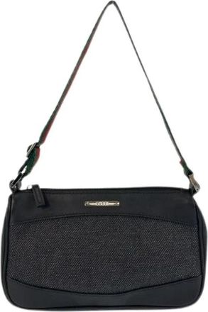 Gucci Pre-owned Canvas/Leather Handbag Accessory Pouch - Dames - Vintage Schoudertas - Zwart - ONE Size - Leer - Vintage