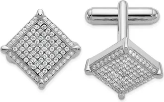 Diamond2Deal Sterling Silver Rhodium-plated Cubic Zirconia Cufflinks