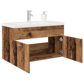 Berkfield Home Sink Cabinet with Built-in Basin & Faucet Old Wood in Brown