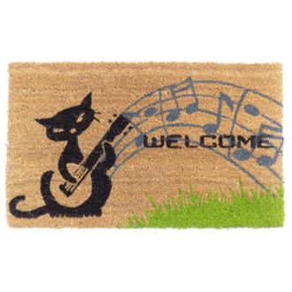 Imports Decor Musical Cat Coir Door Mat, Cute Guitar Cat Coconut Fiber Doormat with Non-Slip PVC Backing, Indoor Outdoor Entrance Rug