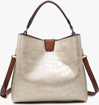 Jen & Co. Womens Tati Satchel Bag In Croc Champagne