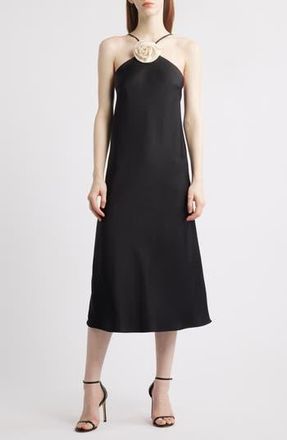 Lucy Paris Jonah Rosette Sleeveless Midi Dress in Black at Nordstrom Rack, Size X-Small