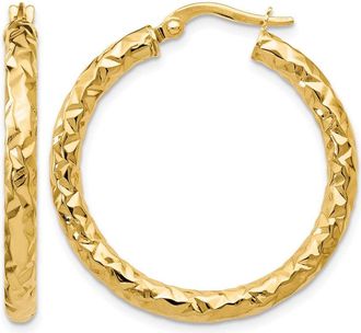 Diamond2Deal 14K Yellow Gold Polished and Textured Hoop Earrings 28mm