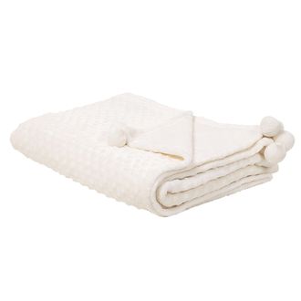Beliani Beliani - Manta Blanco Crema 150 X 200 Cm Con Pompones Textura Suave Samur