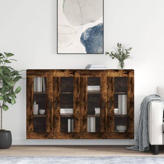 Berkfield Home Wall Mounted Cabinets 2 pcs Smoked Oak Engineered Wood in Brown