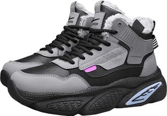 Generic Men winter cotton shoes outdoor plush thick warm high top shoes casual sports shoes (Black,7.5)