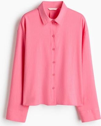 H&M Linen-blend Shirt in Pink at Nordstrom, Size X-Large