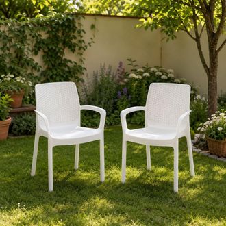 Dmora Silla De Exterior Mattagga, 2 Sillas, Impermeable made In Italy, Apilable, Blanca