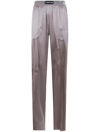Tom Ford Womens Stretch Silk Satin Pijamas Trousers - Grey Elastane - Size Medium